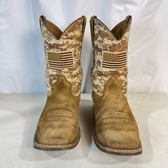 Ariat Kid's Boots Western Patriot Sand Storm Camo American Flag Mocha Suede 5 - Picture 9 of 16